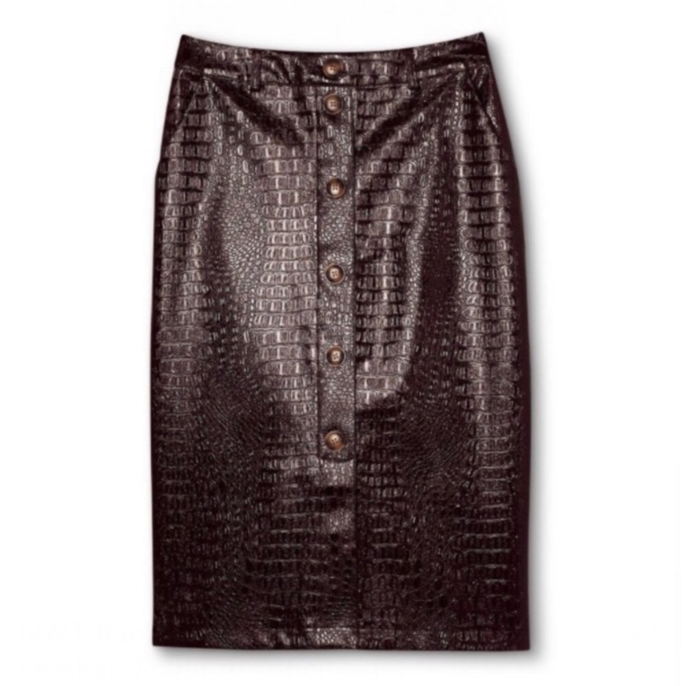 NWT Rachel Comey Target Faux Leather CROCODILE Textured Pencil Skirt COFFEE $40